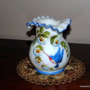 Hand Painted Porcelain Flower Vase • Genuine Mosser Glass • Artist Signed • 6"T